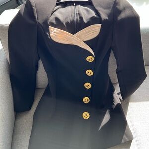 Elegant Black Blazer DRESS with Gold Button Accents